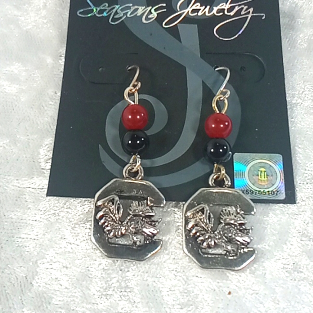 South Carolina Gamecocks Silver Beaded Earrings - Picture 2 of 3